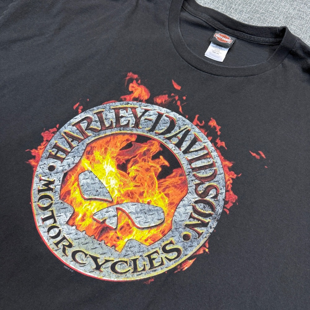 Harley-Davidson T Shirt Mens 5XL Black Flaming Skull Okoboji Iowa Graphic